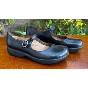 Dansko Front Strap Mary Jane Clogs Shoes Womens 38 Black Leather